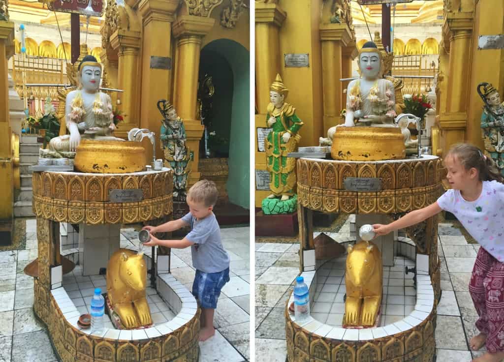 Pouring water at Shwedagon Pagoda