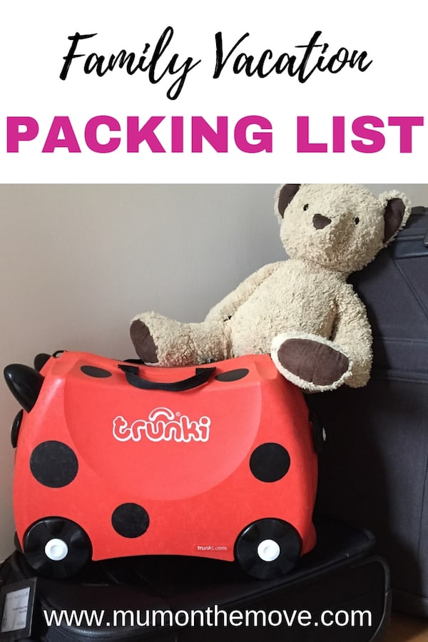Family vacation packing list