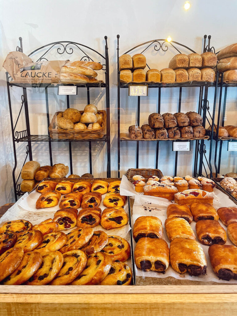 Display of sourdough bread and pastries at Morpeth Sourdough