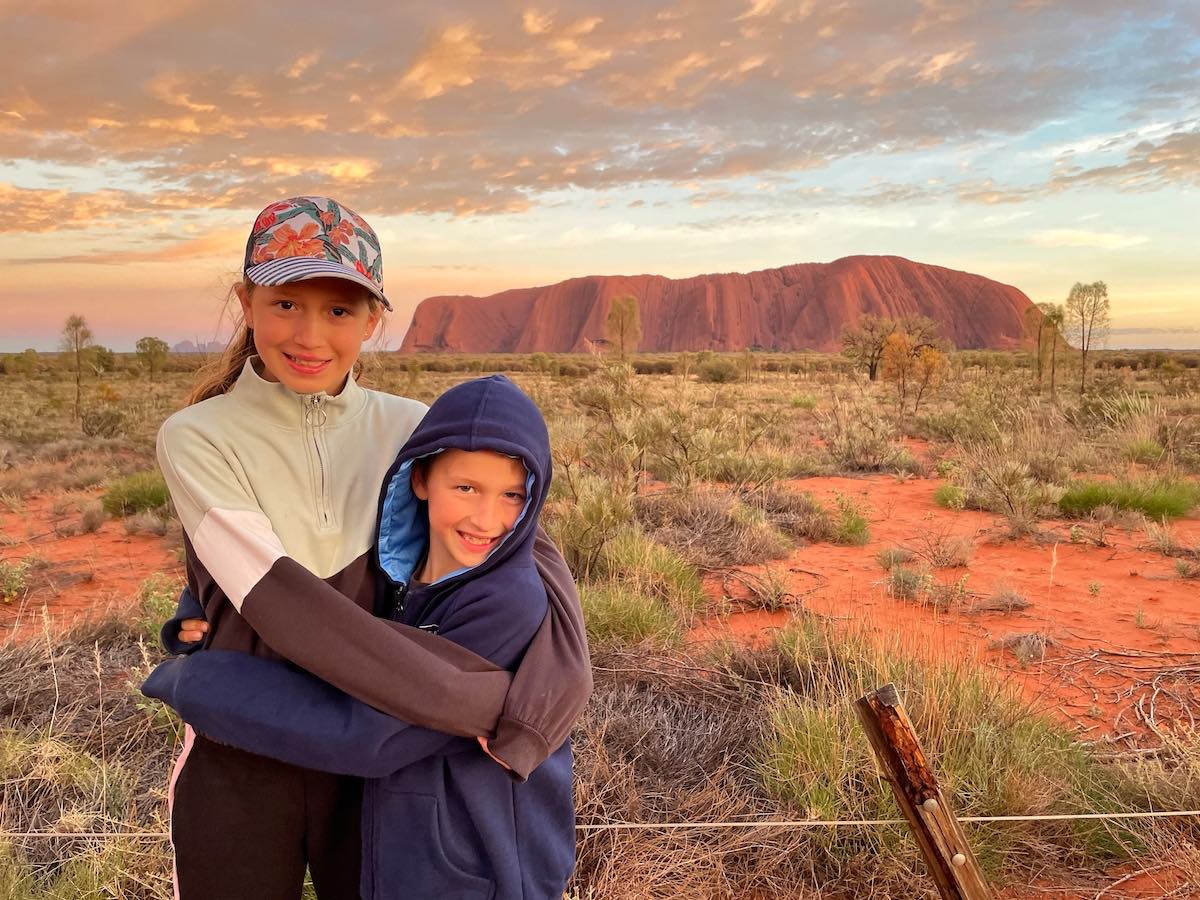 Kids in front of Uluru