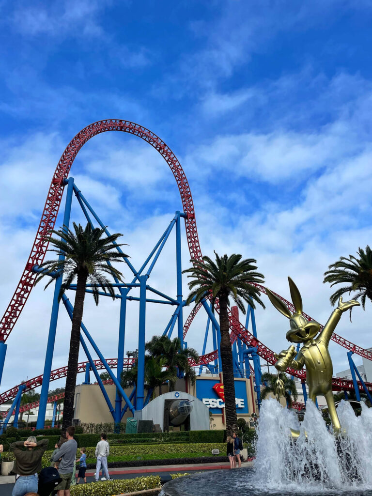 Movie World Gold Coast entrance and roller coaster