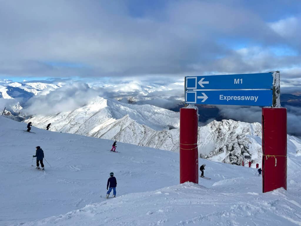 Sign for ski route at Coronet Peak. 