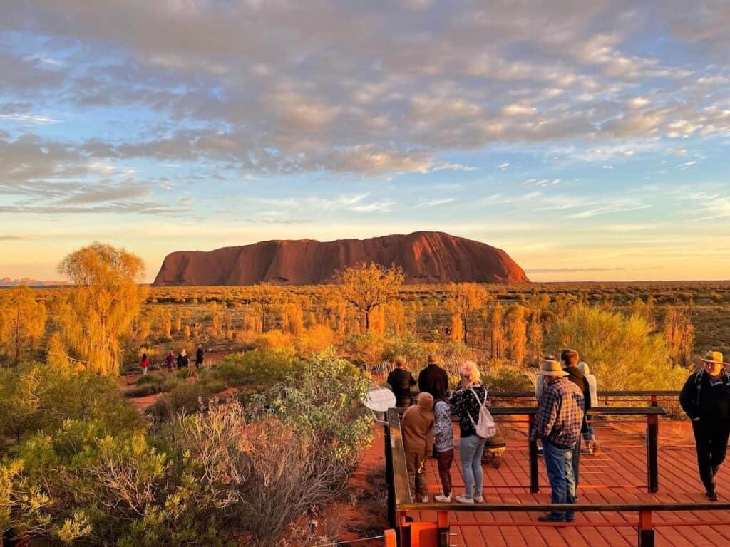 Uluru at sunrise from the viewing platform.