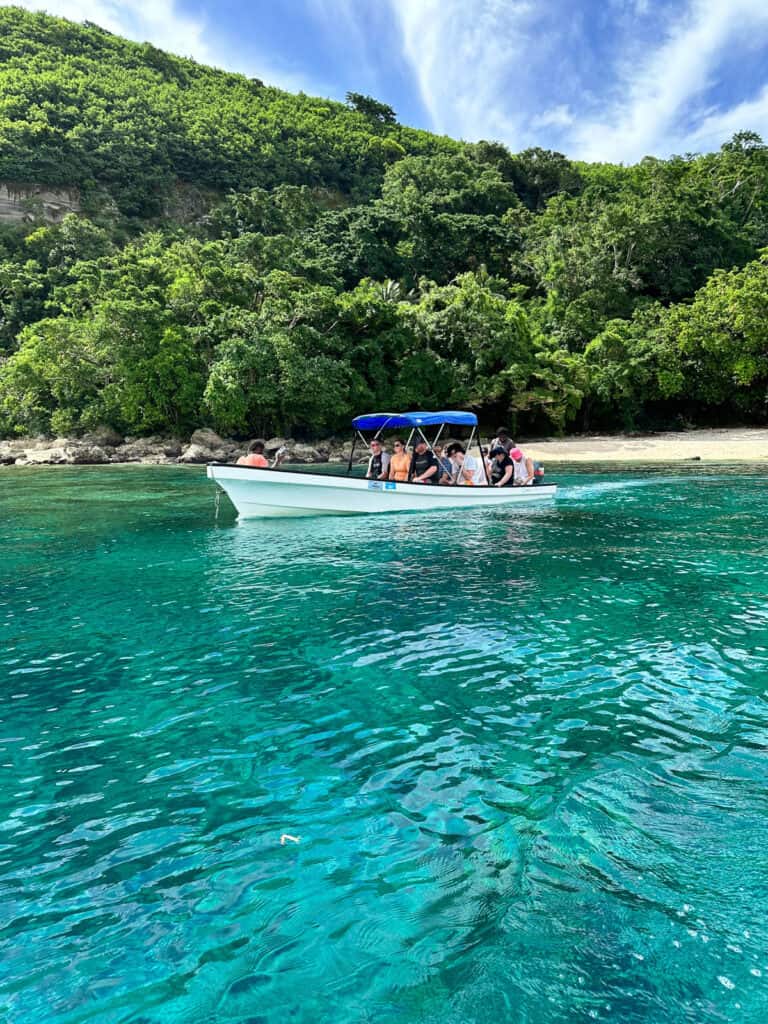 Boat at Lelepa Island with crystal clear water in Port Vila, Vanuatu.