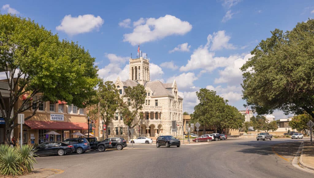 New Braunfels Main Street with court house. 