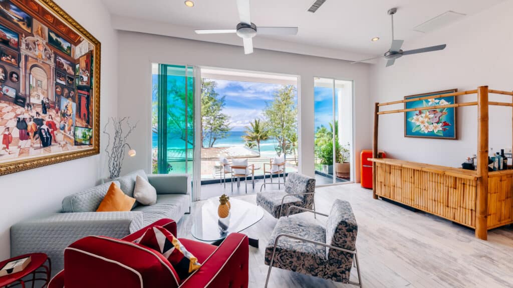 Villa Beachside living room with ocean view. 