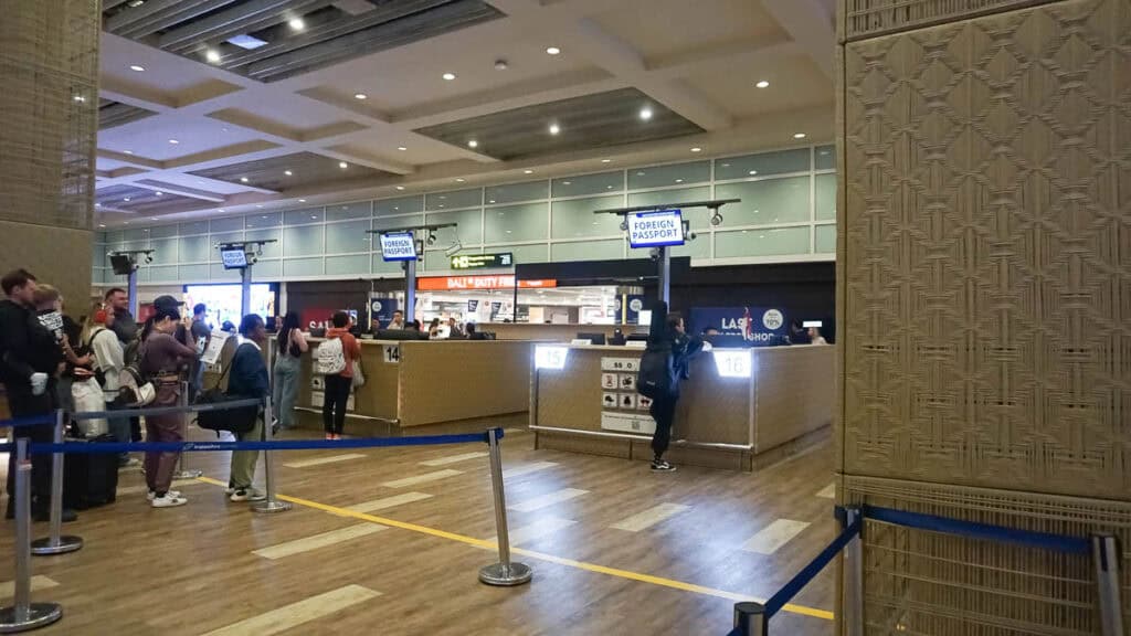 Immigration queues at Bali International Airport.