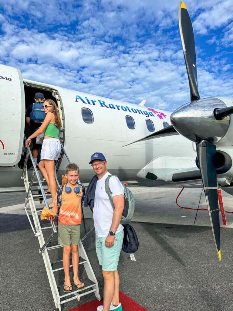 Boarding an Air Rarotonga plane in the Cook Islands.