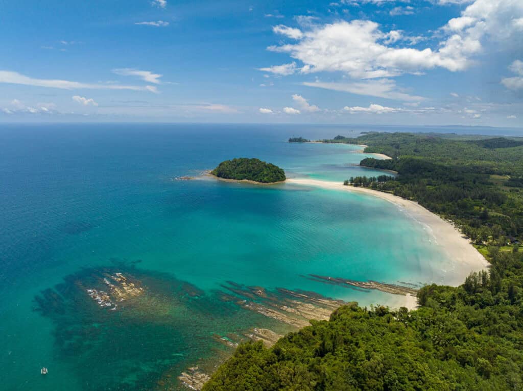 Aerial view of coastline at Club Med Borneo.