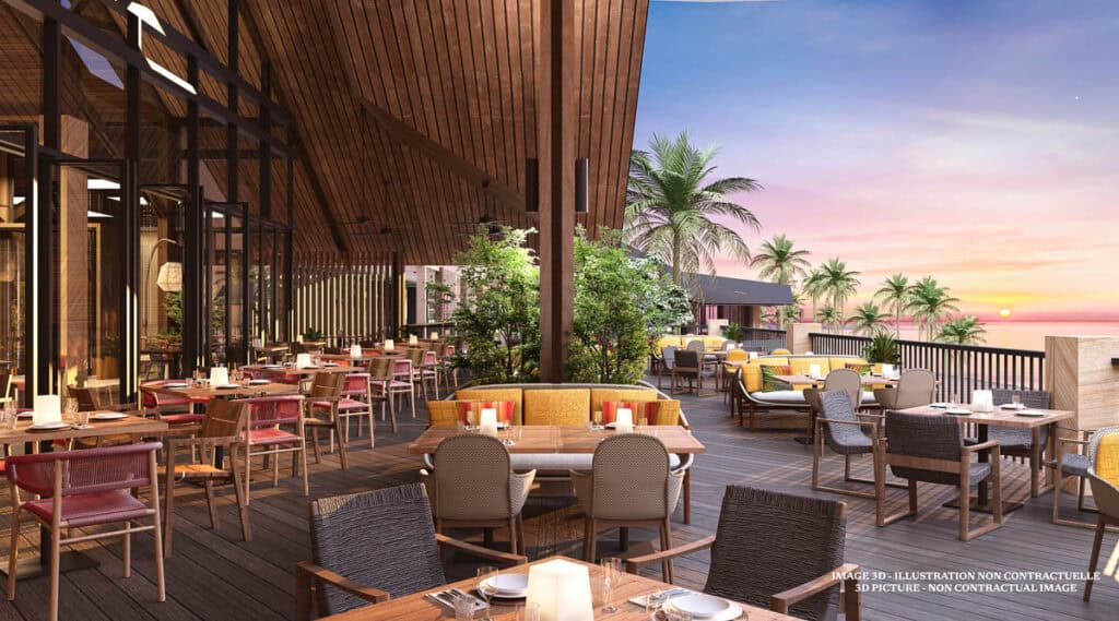 Outdoor dining area at Club Med Borneo.