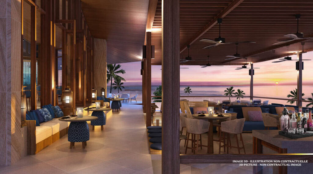 Illustration of outdoor dining area at Club Med Borneo.