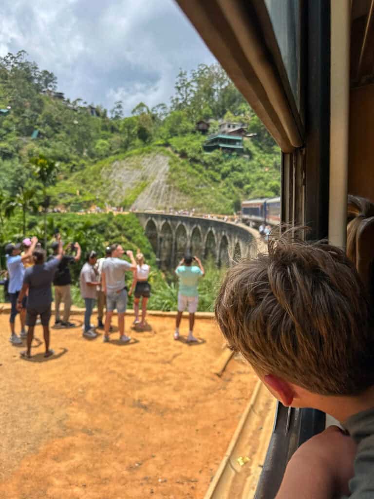 Train going over the Nine Arch bridge in Ella, Sri Lanka.