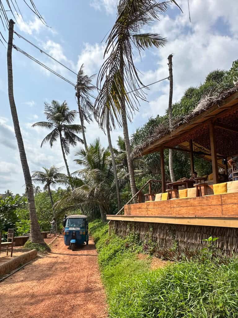 A tuk tuk on a rural road in Sri Lanka.