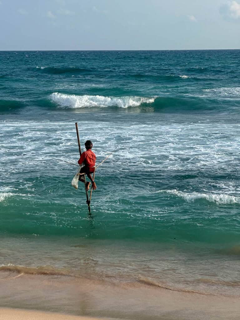 Traditional stilt fisherman in Sri Lanka.