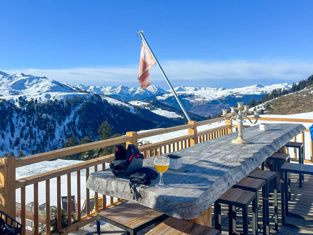 Restaurant terrace in Les Arcs, France.